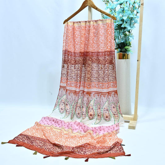 Tassels Lawn Hijab - Floral - Cameo