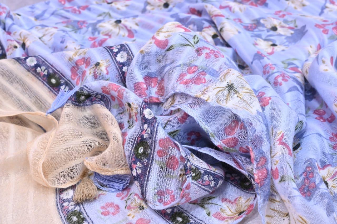 Tassels Lawn Hijab - Floral - Cameo