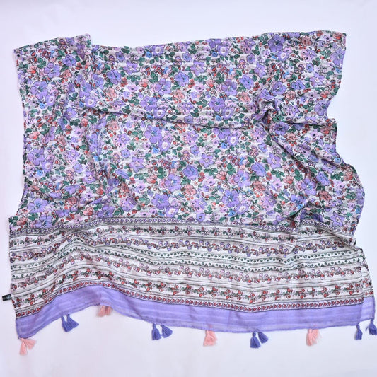 Tassels Lawn Hijab - Floral - Cameo