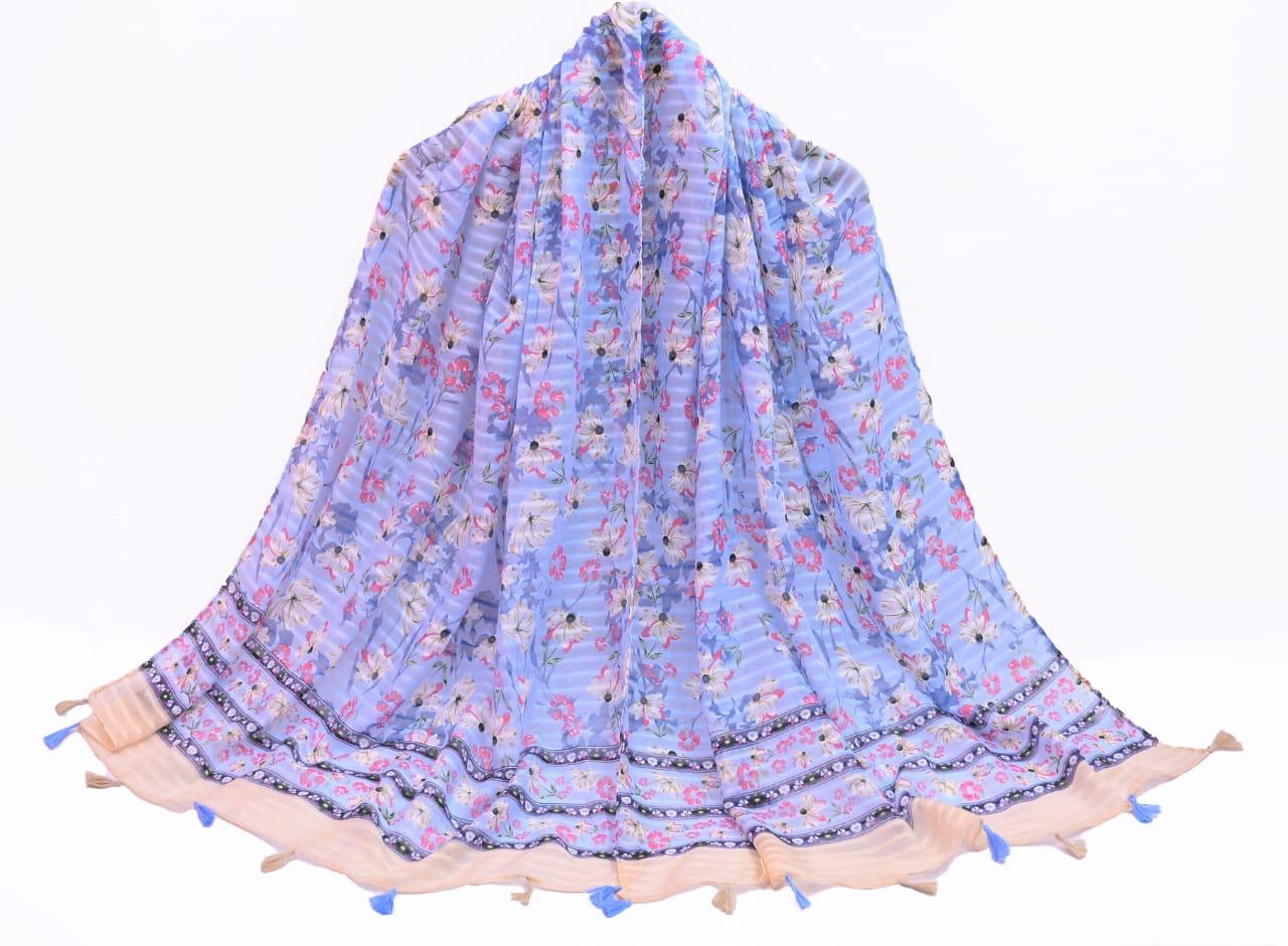 Tassels Lawn Hijab - Floral - Cameo