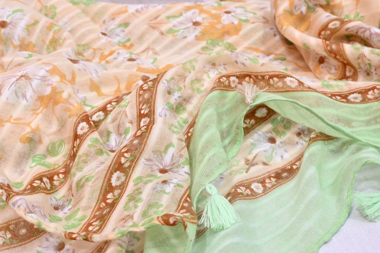 Tassels Lawn Hijab - Floral - Cameo