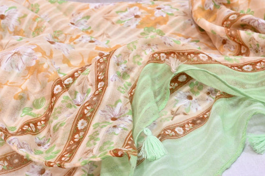 Tassels Lawn Hijab - Floral - Cameo