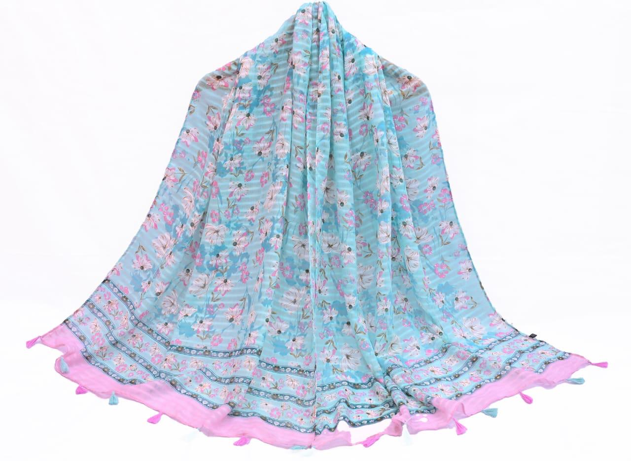 Tassels Lawn Hijab - Floral - Cameo