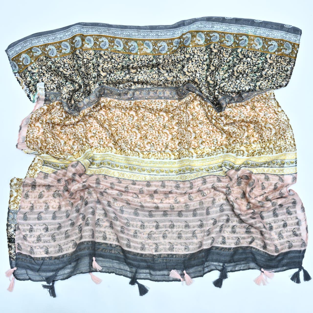 Tassels Lawn Hijab - Floral - Cameo