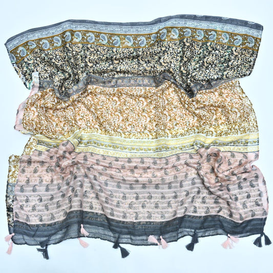 Tassels Lawn Hijab - Floral - Cameo