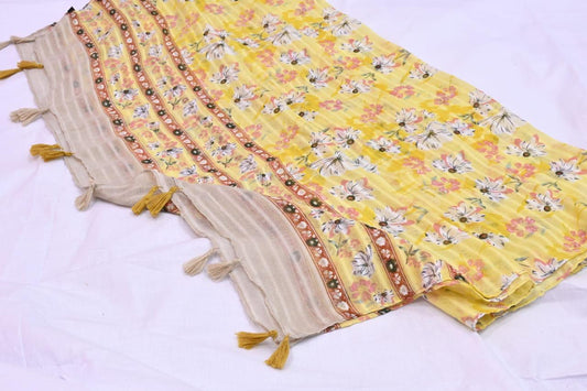 Tassels Lawn Hijab - Floral - Cameo