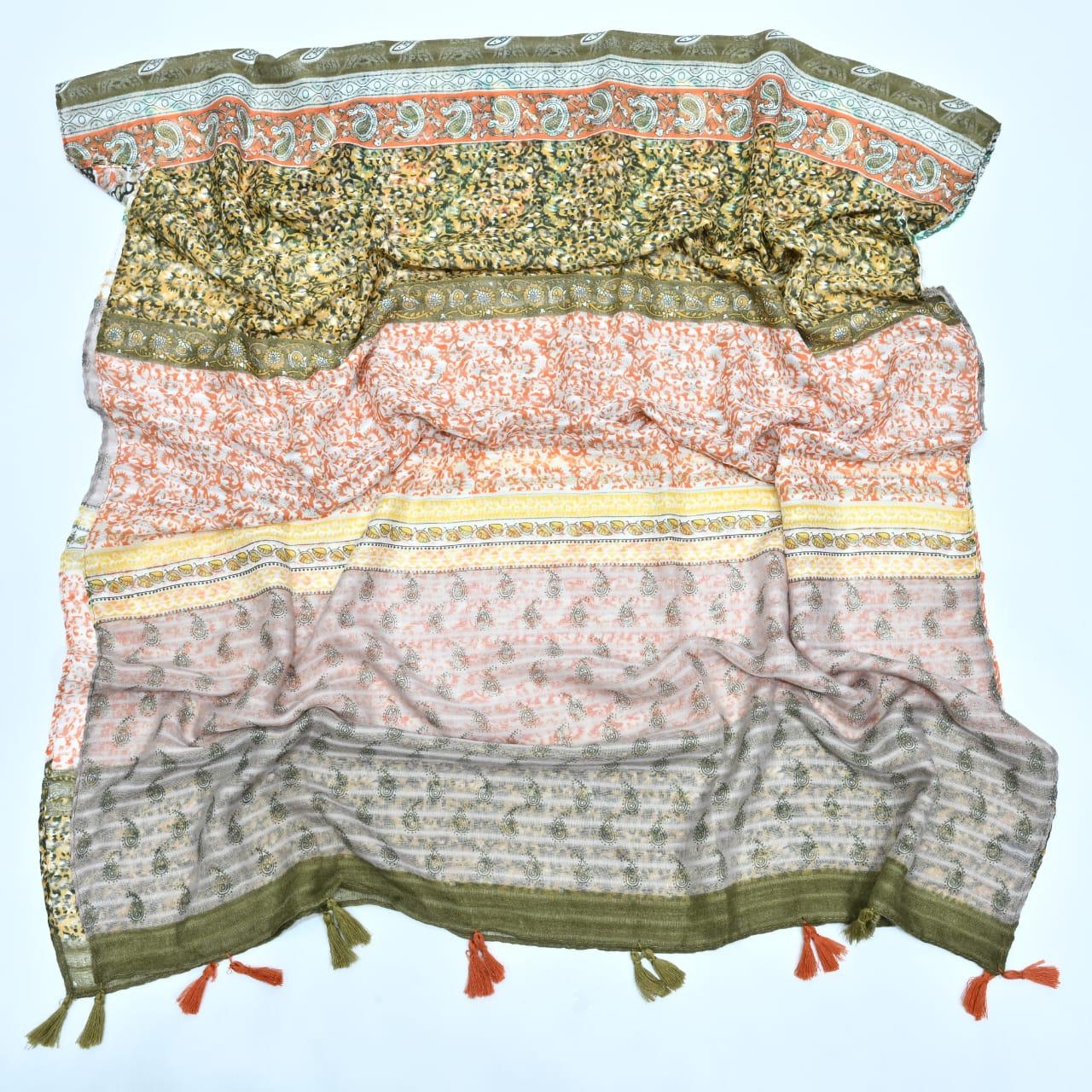 Tassels Lawn Hijab - Floral - Cameo