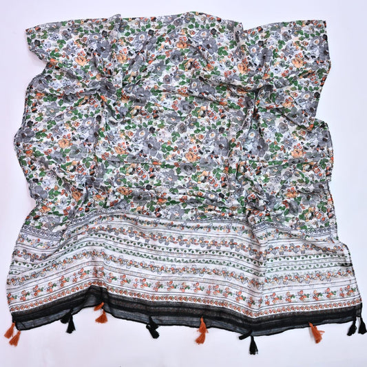 Tassels Lawn Hijab - Floral - Cameo