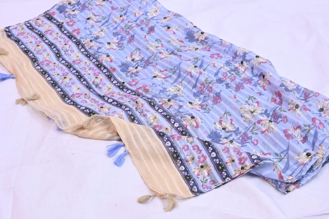 Tassels Lawn Hijab - Floral - Cameo