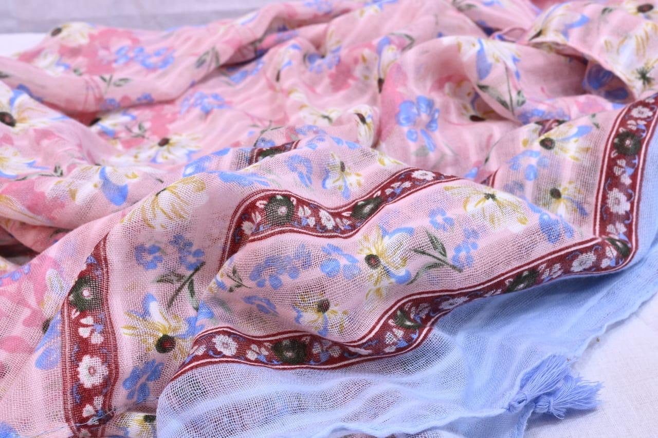 Tassels Lawn Hijab - Floral - Cameo