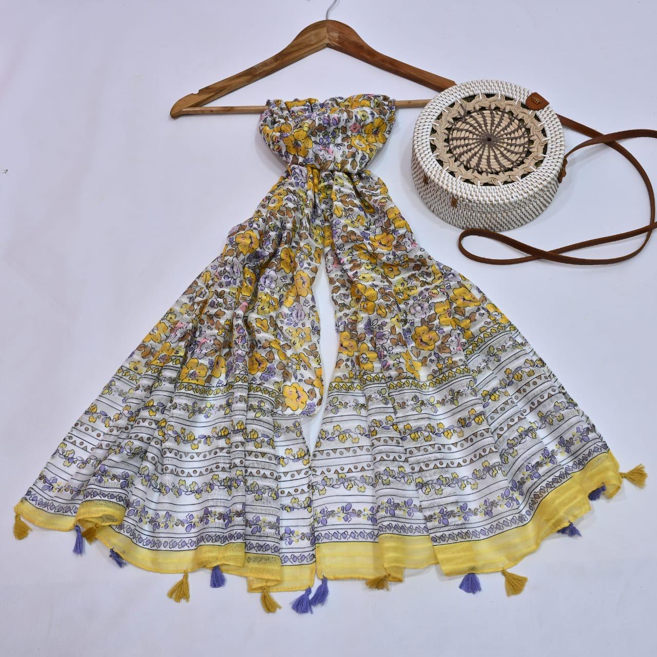 Tassels Lawn Hijab - Floral - Cameo
