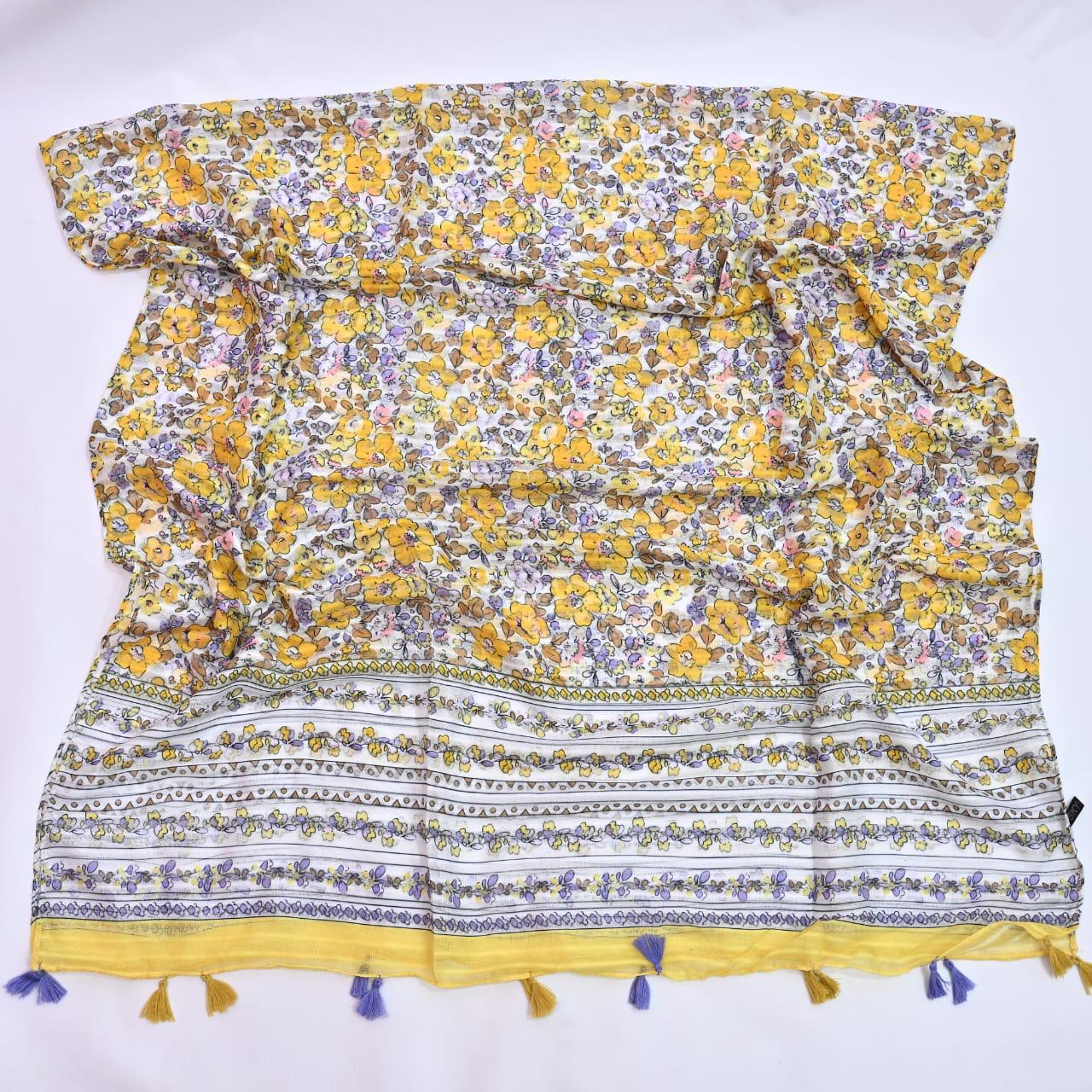 Tassels Lawn Hijab - Floral - Cameo