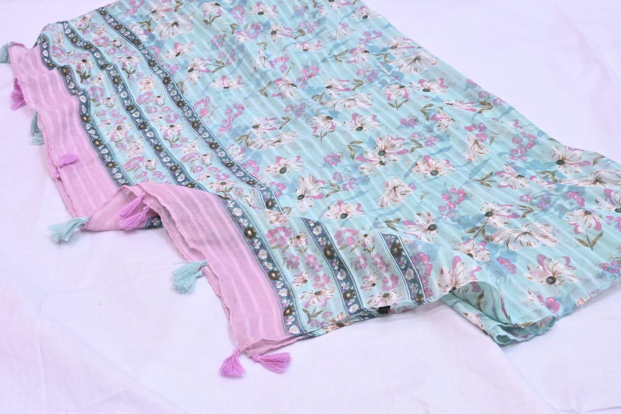 Tassels Lawn Hijab - Floral - Cameo