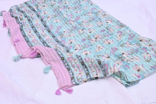 Tassels Lawn Hijab - Floral - Cameo