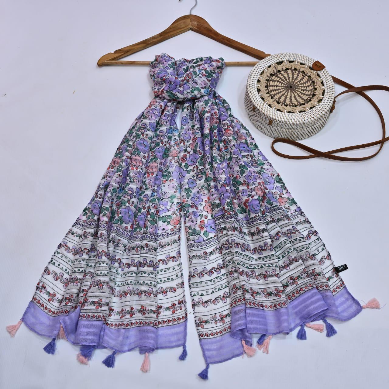 Tassels Lawn Hijab - Floral - Cameo