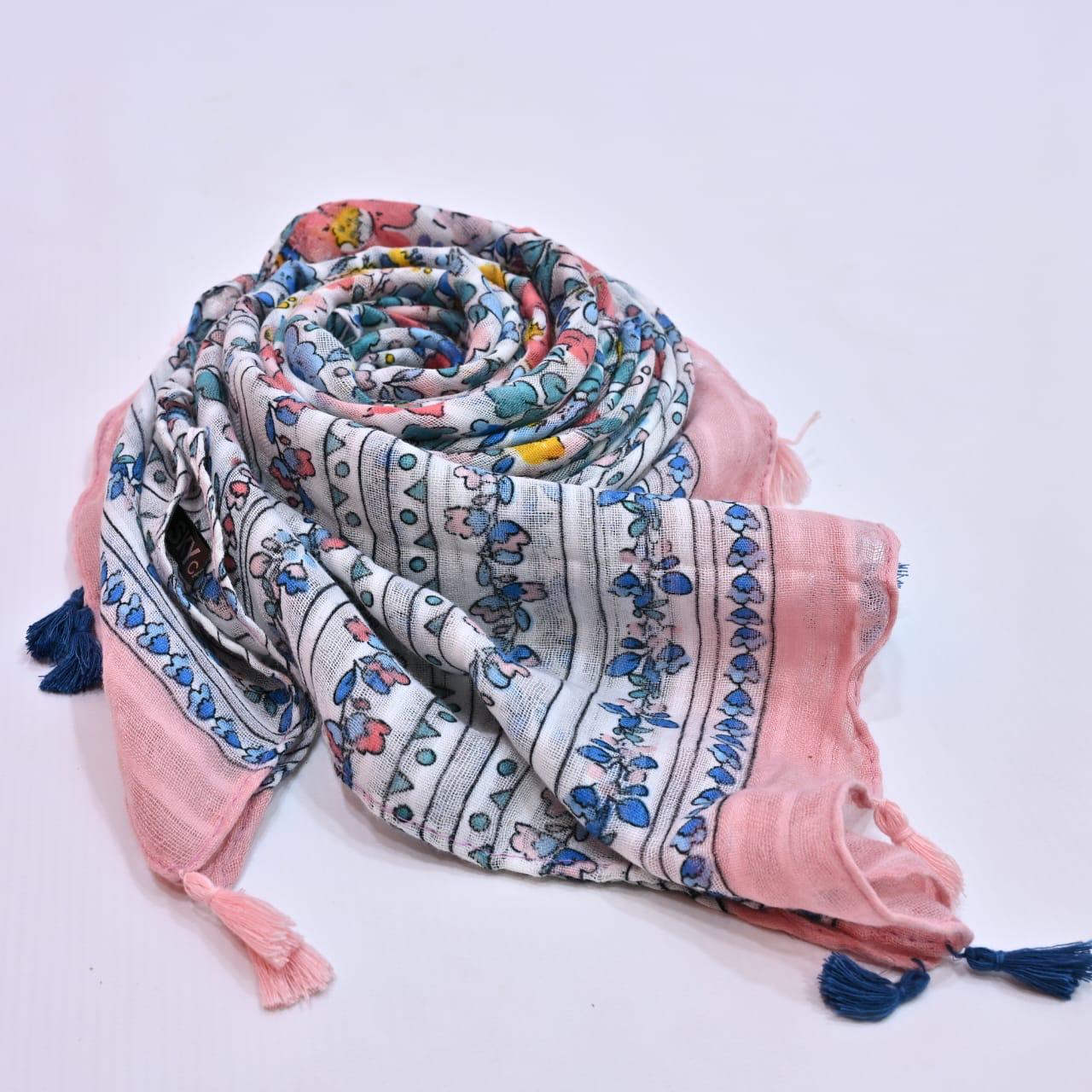 Tassels Lawn Hijab - Floral - Cameo