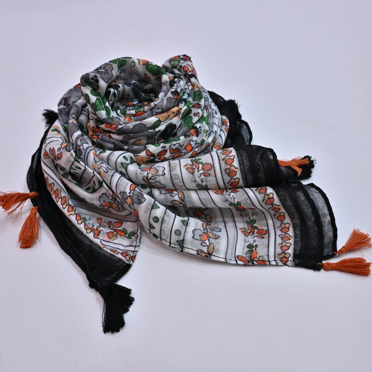 Tassels Lawn Hijab - Floral - Cameo