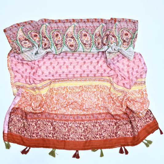 Tassels Lawn Hijab - Floral - Cameo