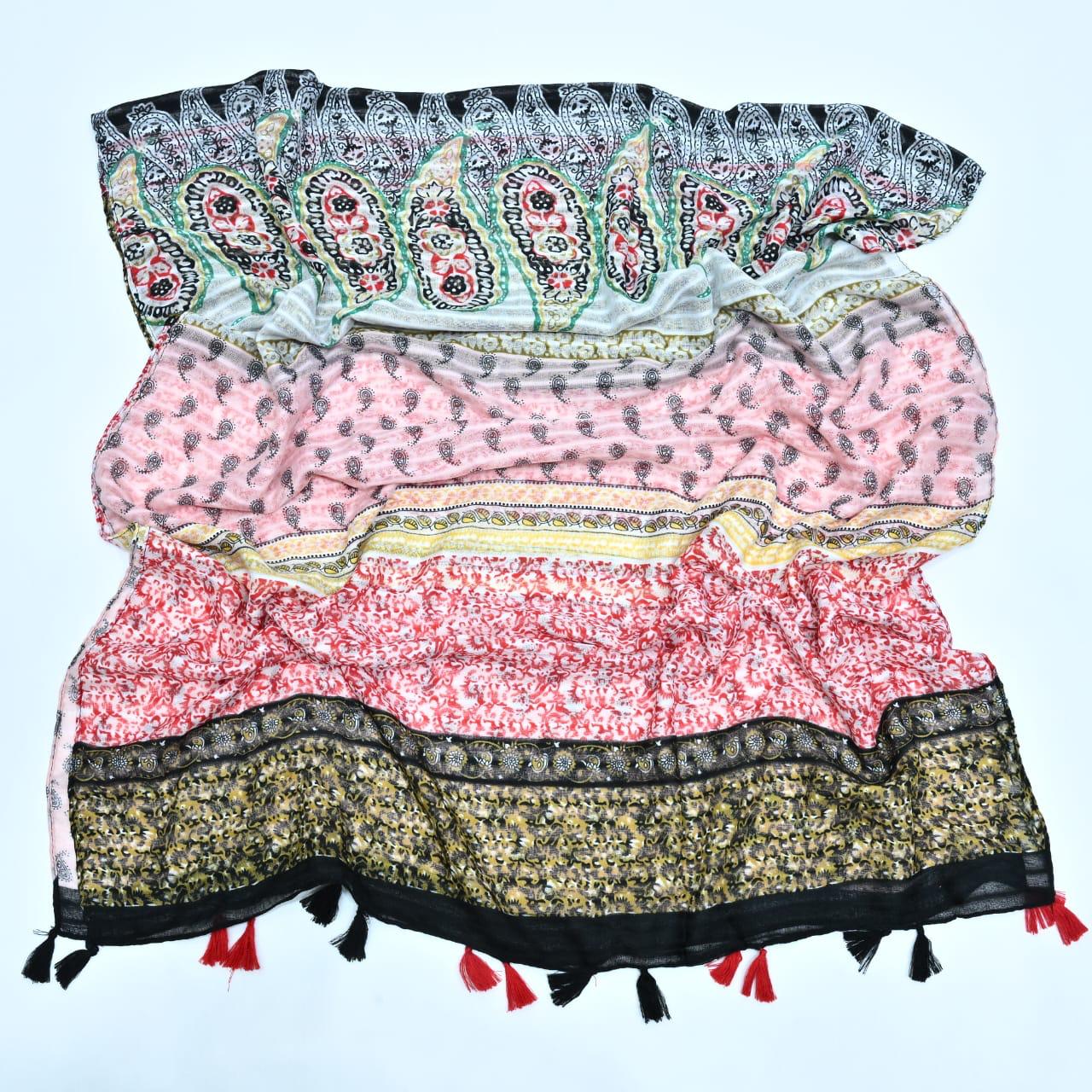 Tassels Lawn Hijab - Floral - Cameo