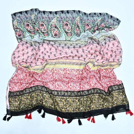 Tassels Lawn Hijab - Floral - Cameo