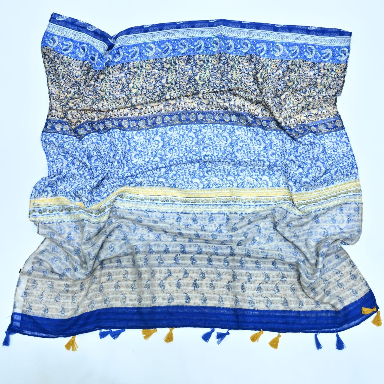 Tassels Lawn Hijab - Floral - Cameo