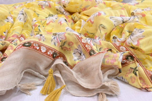 Tassels Lawn Hijab - Floral - Cameo