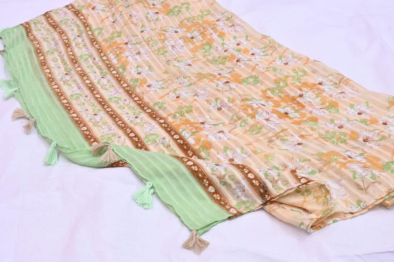 Tassels Lawn Hijab - Floral - Cameo