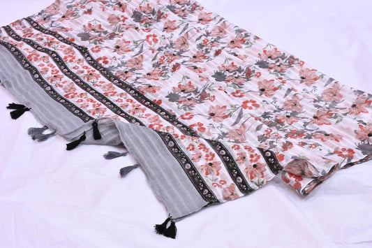 Tassels Lawn Hijab - Floral - Cameo