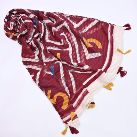 Tassels Lawn Hijab - Maroon - Cameo