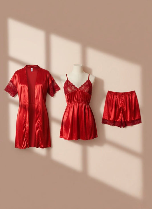 Women’s Sexy Lace Sleepwear Set | Red Nightdress & Panty - Cameo